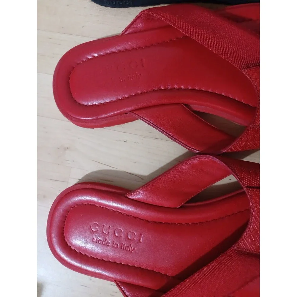 Lot Of 2 Gucci GG Black Red Leather Thong Men Sandal Slide US7.5 EU40 GUCCI/UK7G